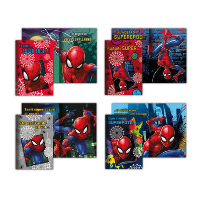 Biglietti augurali Spiderman 12 pezzi illustrazioni ragnatele colori intensi