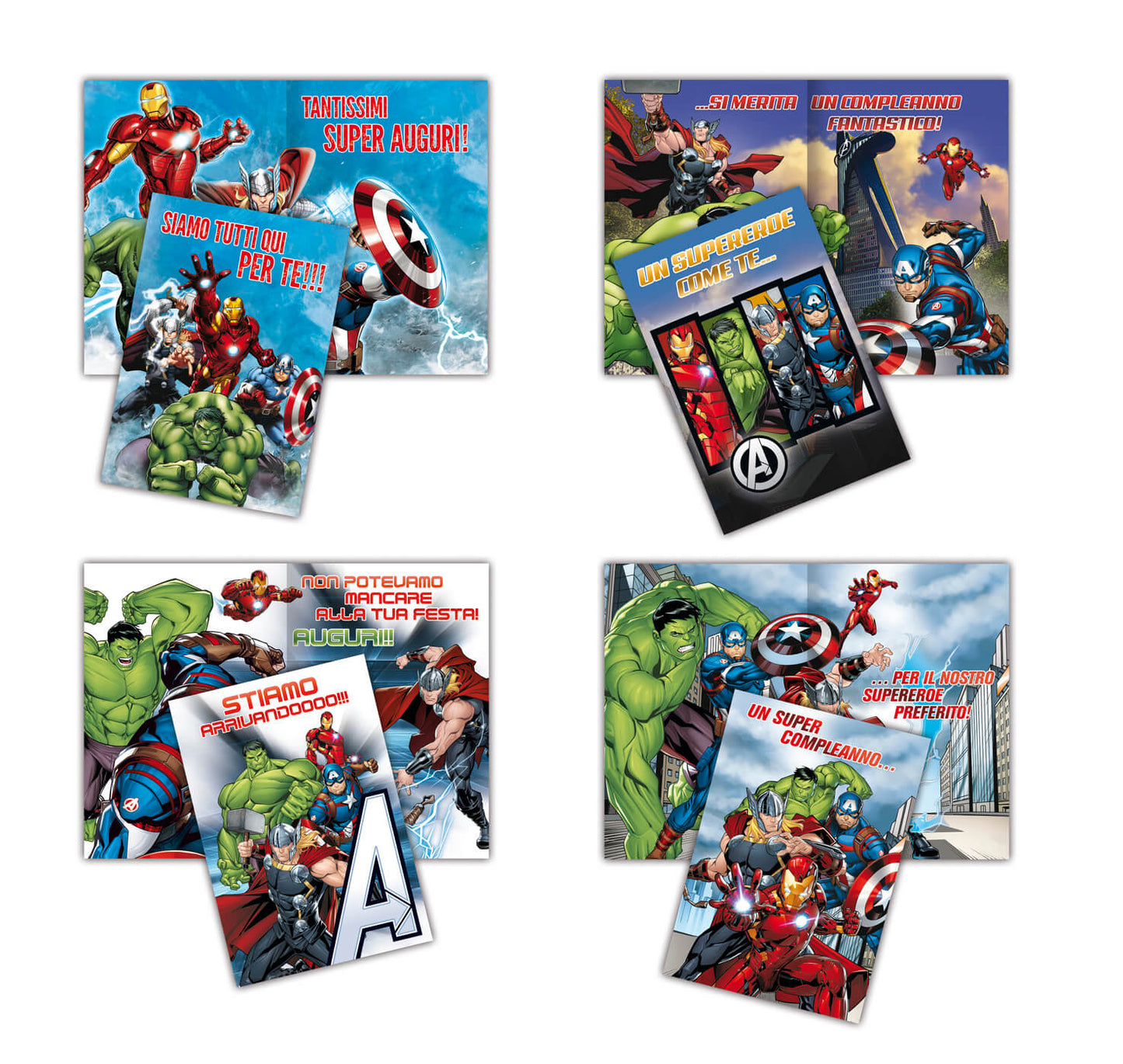Biglietti compleanno Avengers Marvel 12pz scene dinamiche