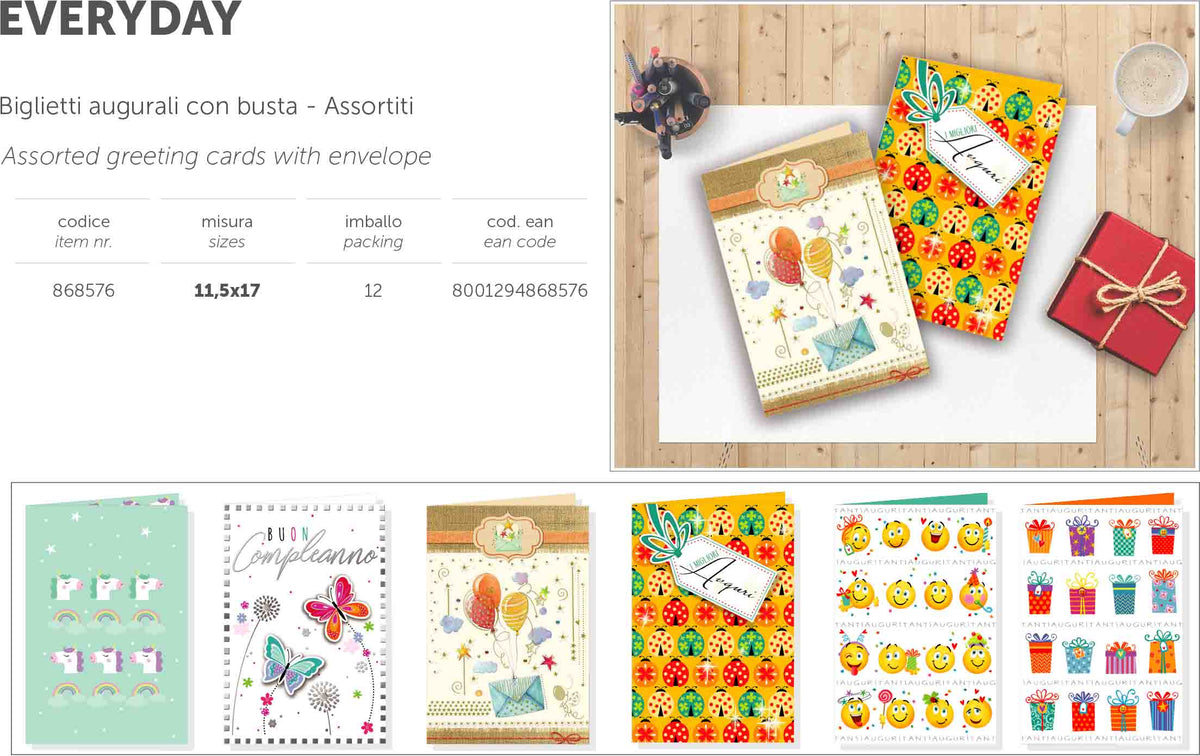 BIGLIETTI BUON COMPLEANNO EVERYDAY (12PZ) BI868576