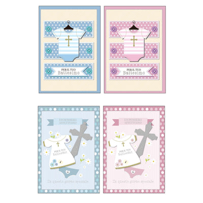 ASRE17 - Biglietti Auguri Battesimo con Foil Argento e Apllicazioni 3D (12PZ)