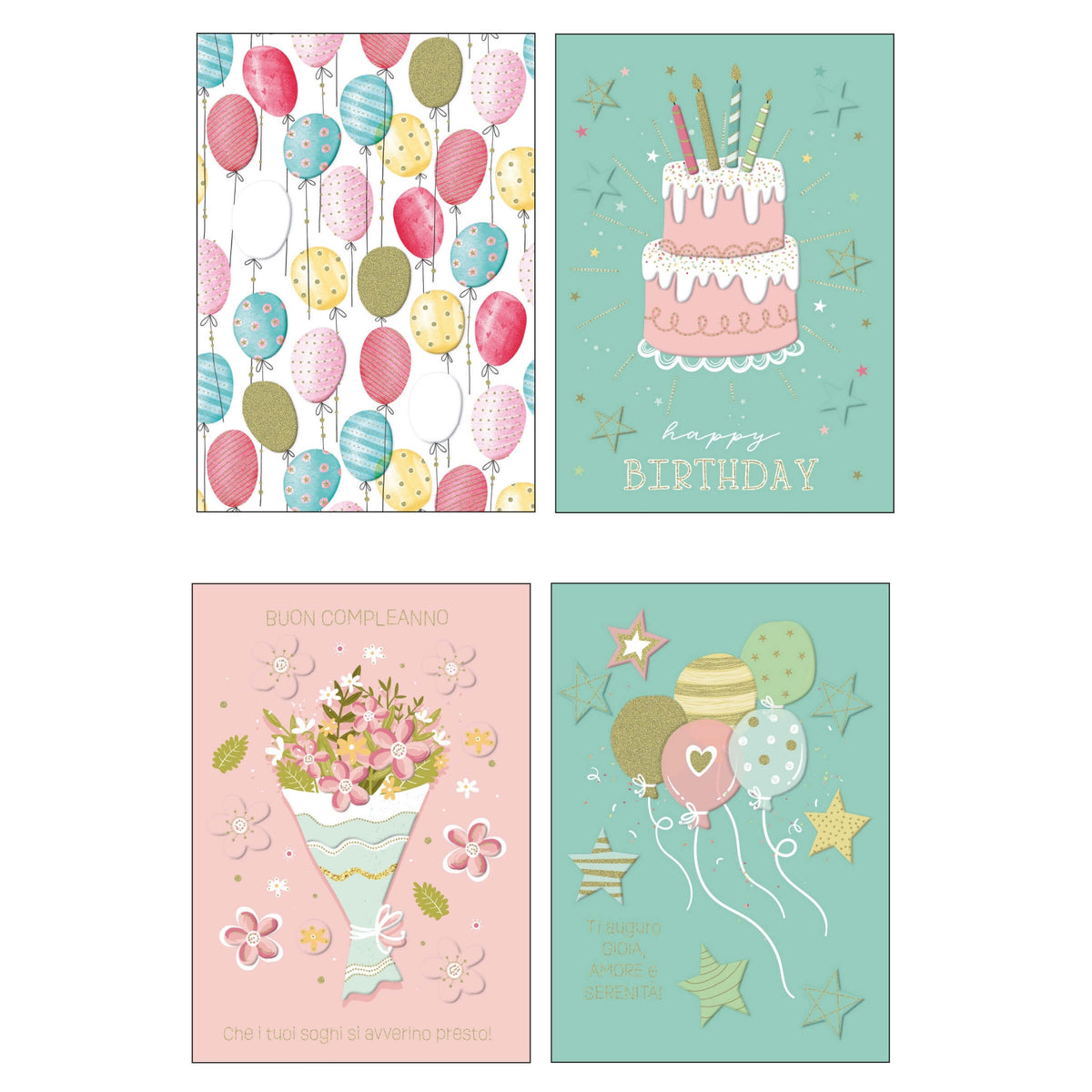 ALOF05 - Biglietti Compleanno con Foil Oro e Rilievo (12PZ)
