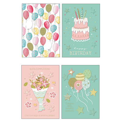 ALOF05 - Biglietti Compleanno con Foil Oro e Rilievo (12PZ)