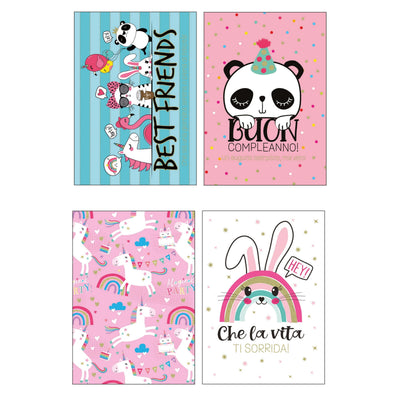ALOF14 - Biglietti Compleanno Animali con Foil Olografico (12PZ)