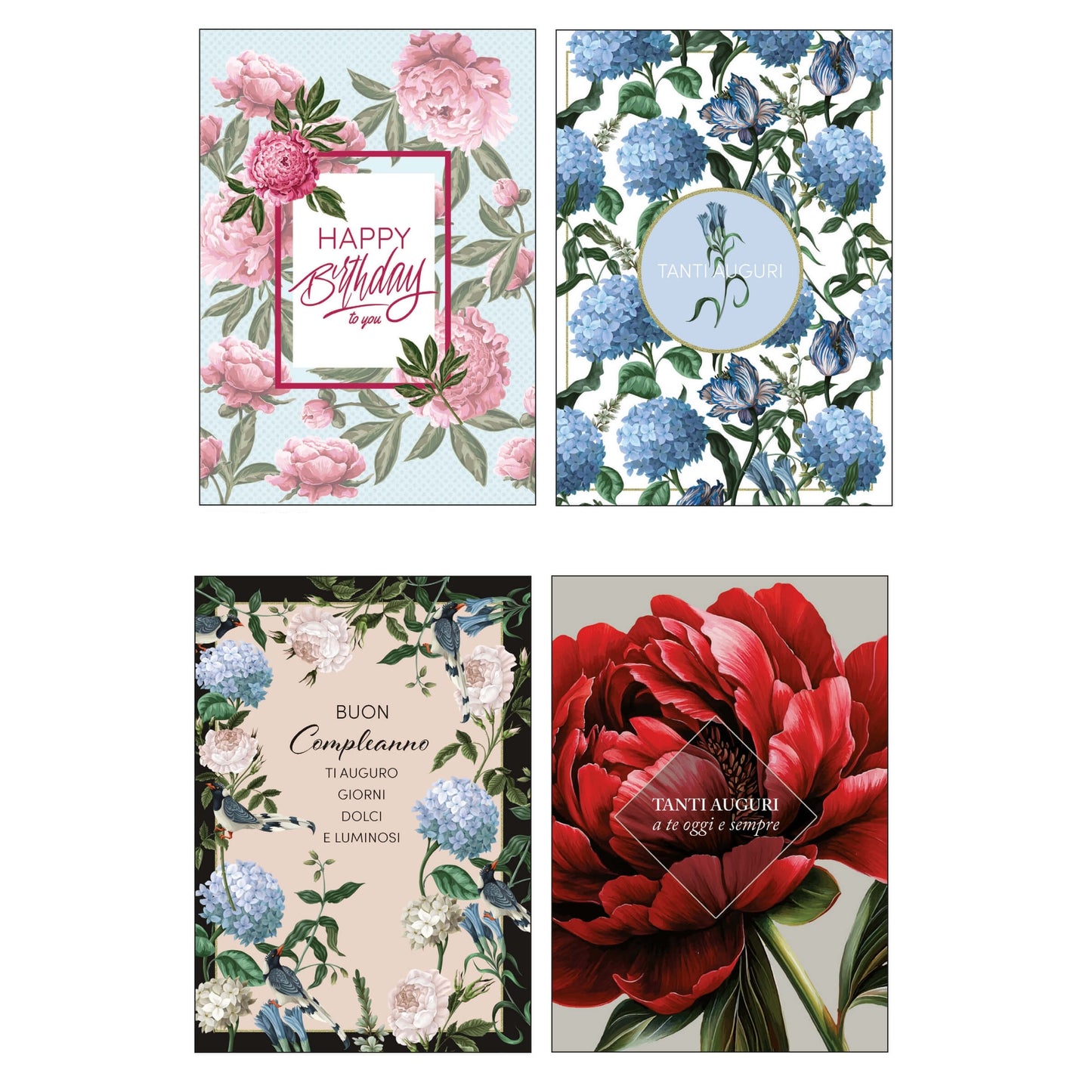ALOF11 - Biglietti Buon Compleanno Fiori con Glitter Iridescente (12PZ)