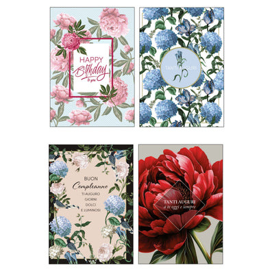 ALOF11 - Biglietti Buon Compleanno Fiori con Glitter Iridescente (12PZ)