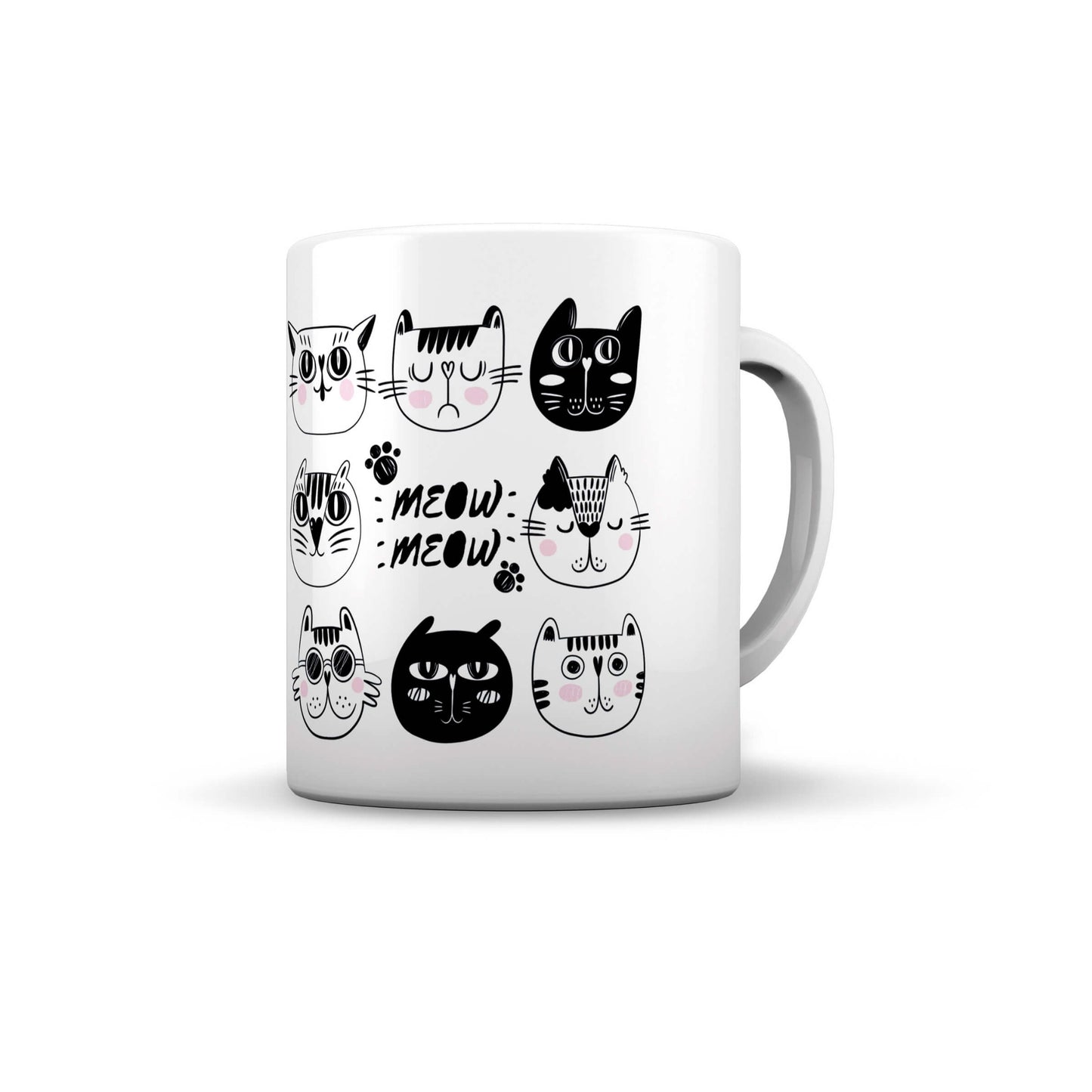 Tazza in ceramica Meow Meow scritta e illustrazioni feline per amanti dei gatti