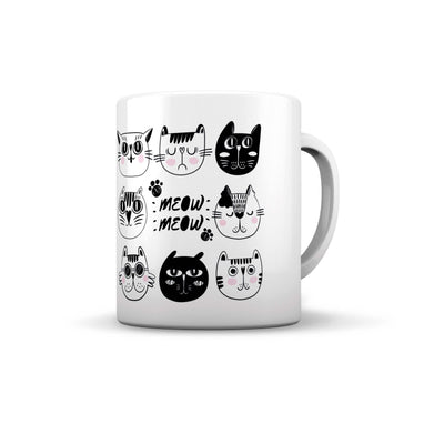 Tazza in ceramica Meow Meow scritta e illustrazioni feline per amanti dei gatti