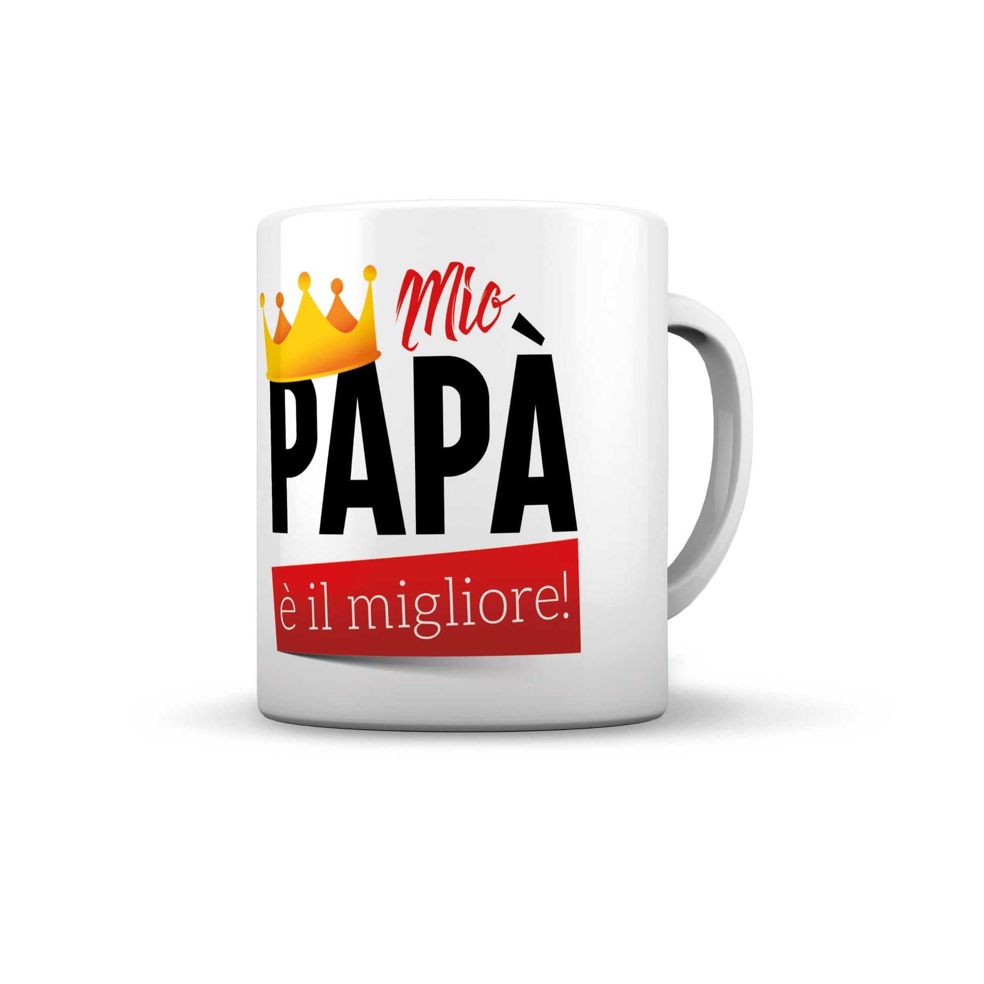 Tazza in ceramica Mio Papà è il Migliore scritta e corona stilizzata design deciso