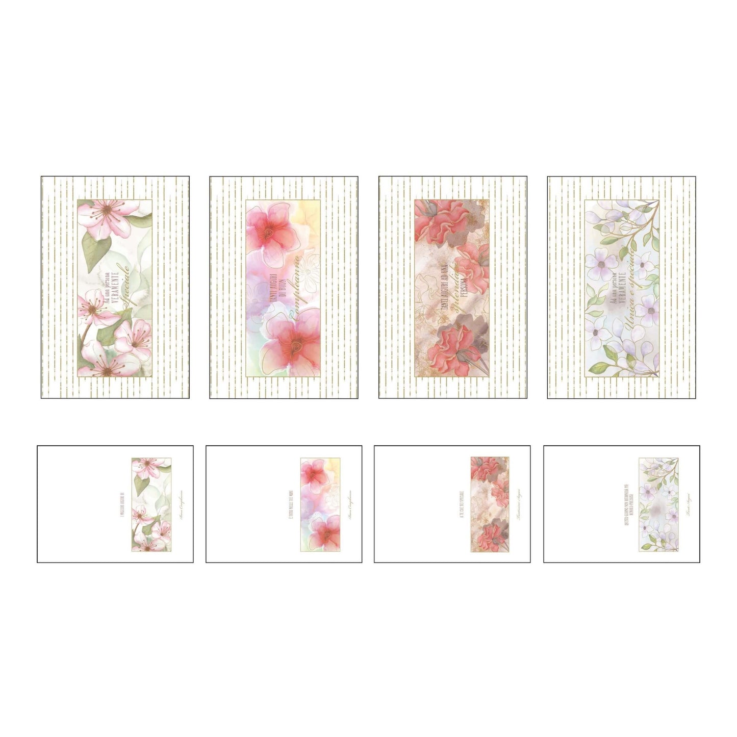 ALOD07 - BIGLIETTI AUGURALI FIORI DESIGN CON FOIL ORO (12PZ)
