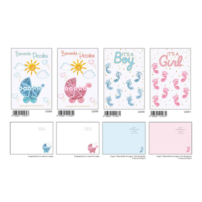 Set 12 biglietti augurali nascita con decorazioni foil dorato Marpimar Edizioni