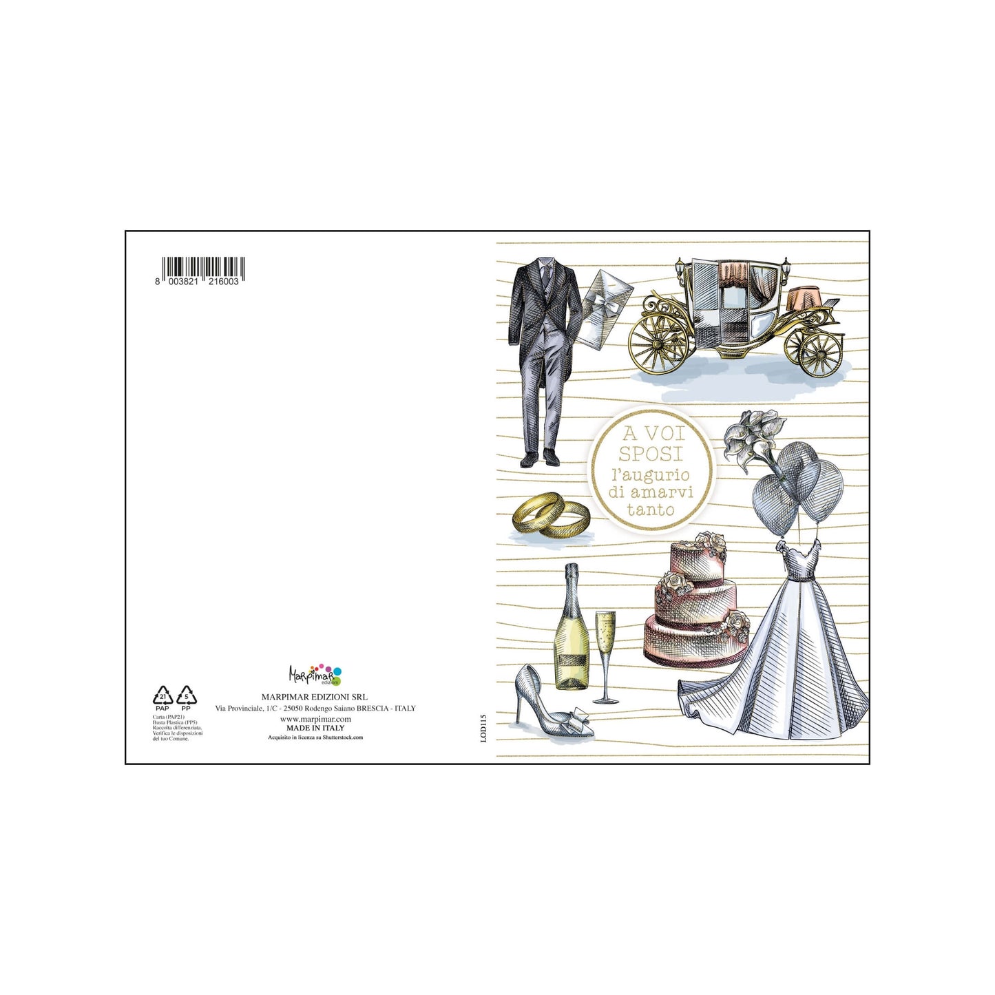 ALOD23 - BIGLIETTI MATRIMONIO CON FOIL ORO E RILIEVO (12PZ)