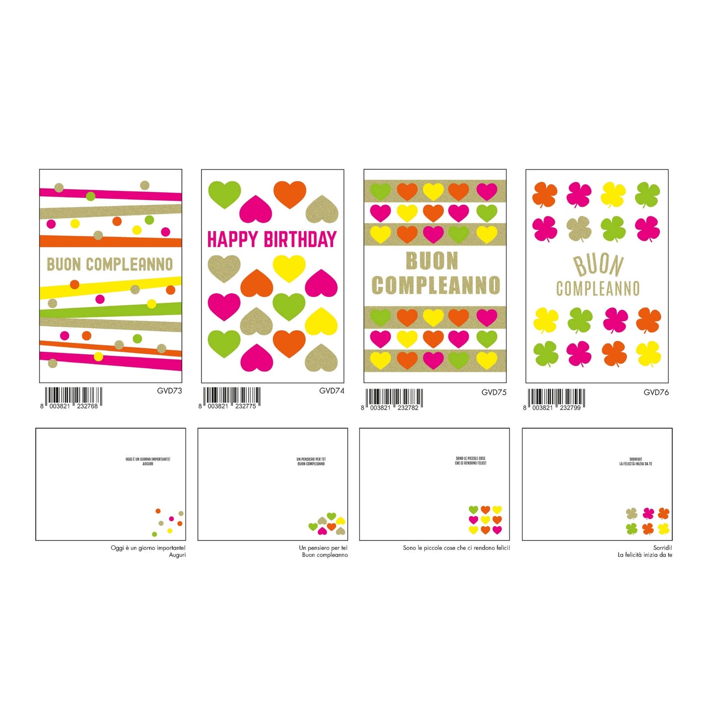 AGVD07 - BIGLIETTI COMPLEANNO FLUO CON FOIL E RILIEVO (12PZ)
