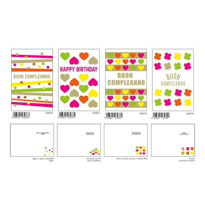 AGVD07 - BIGLIETTI COMPLEANNO FLUO CON FOIL E RILIEVO (12PZ)