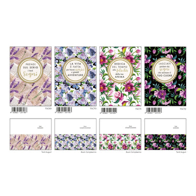 ATSC24 - BIGLIETTI AUGURALI SPECIALI COMPLEANNO FLOWER CON APPLICAZIONE E GLITTER (12PZ)