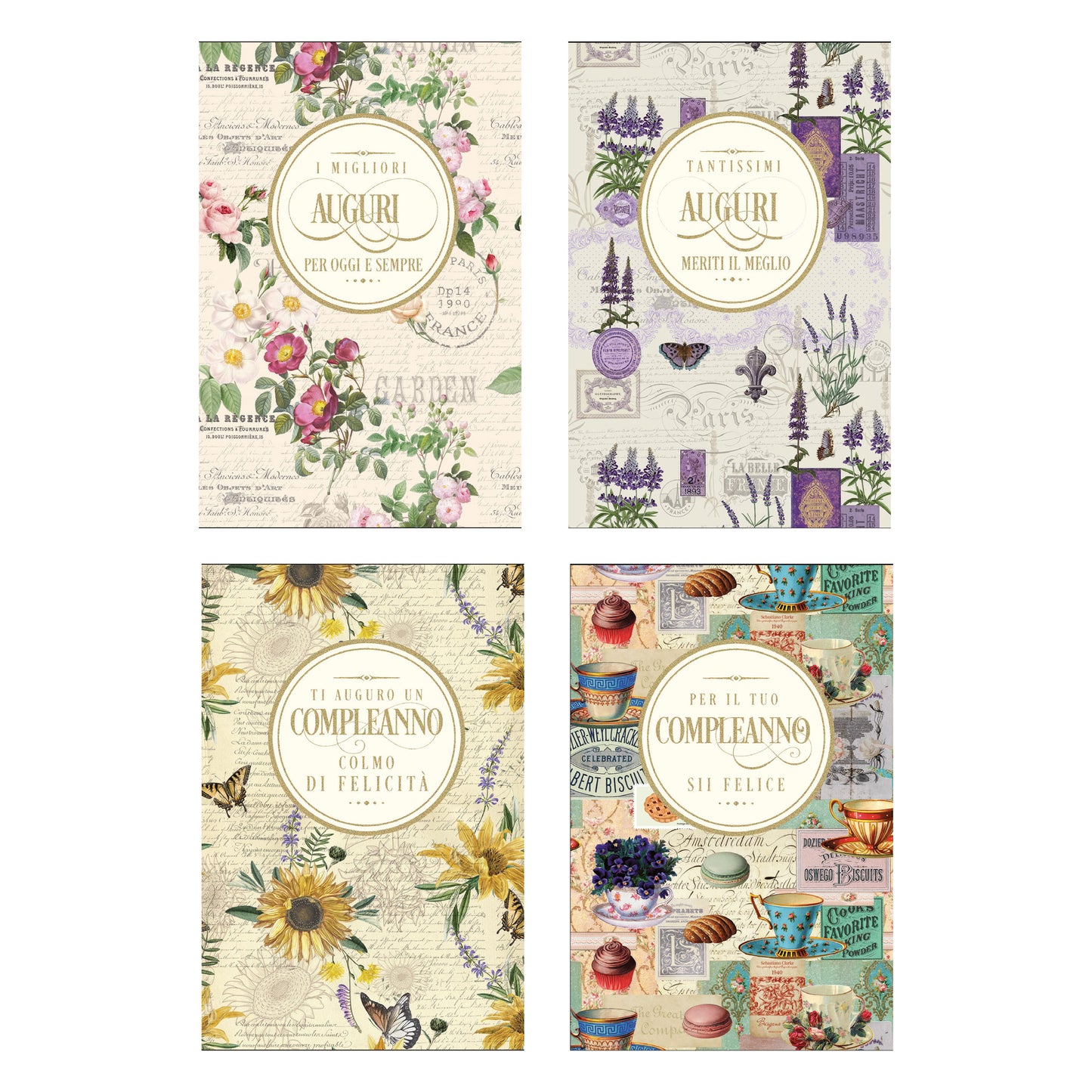 AGVC10 - Biglietti Compleanno Flower con Foil Oro (12PZ)