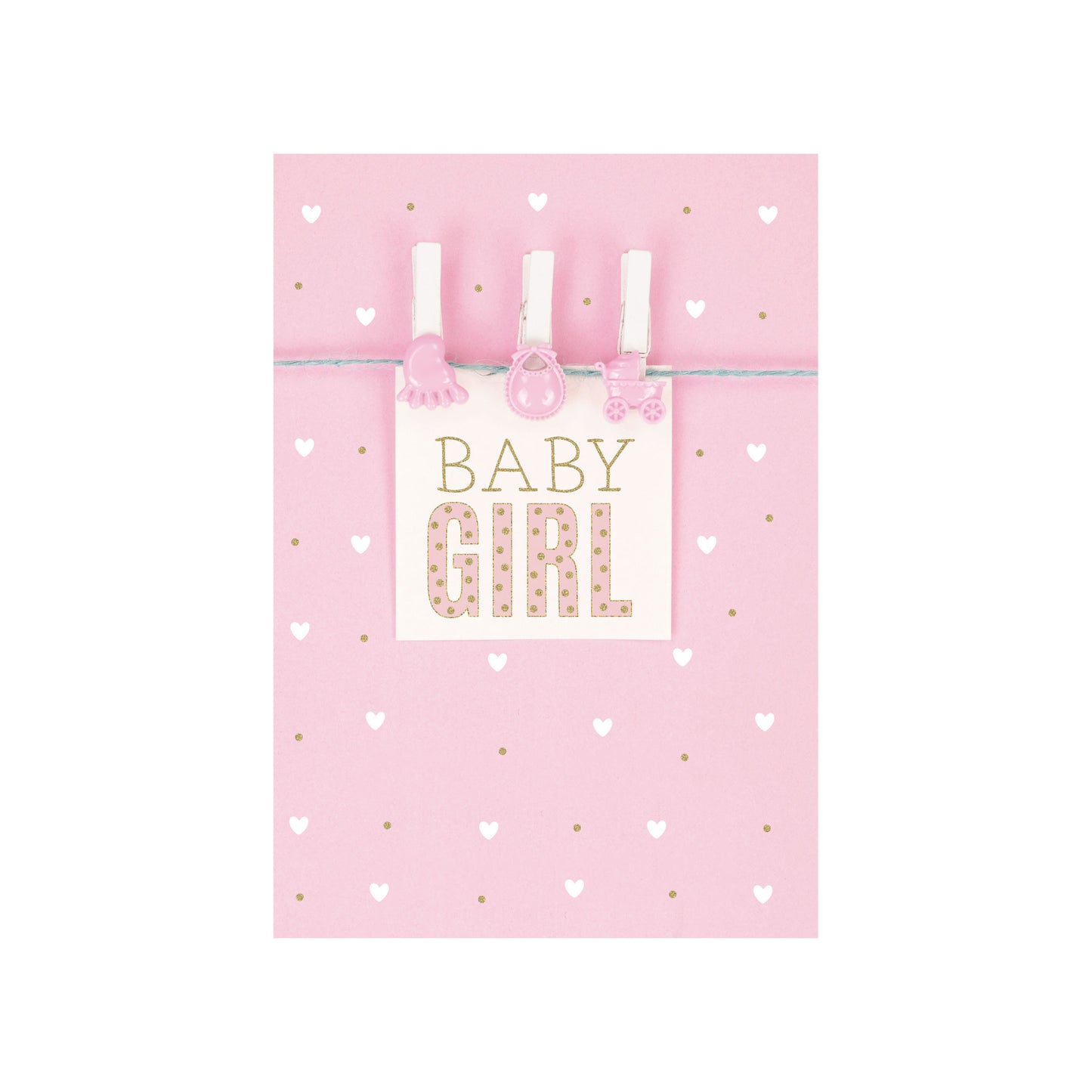 LOC64 - Biglietto Nascita Rosa Baby Girl con Foil Oro