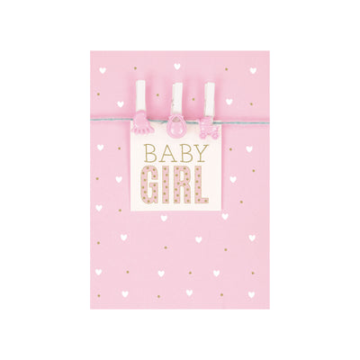 LOC64 - Biglietto Nascita Rosa Baby Girl con Foil Oro