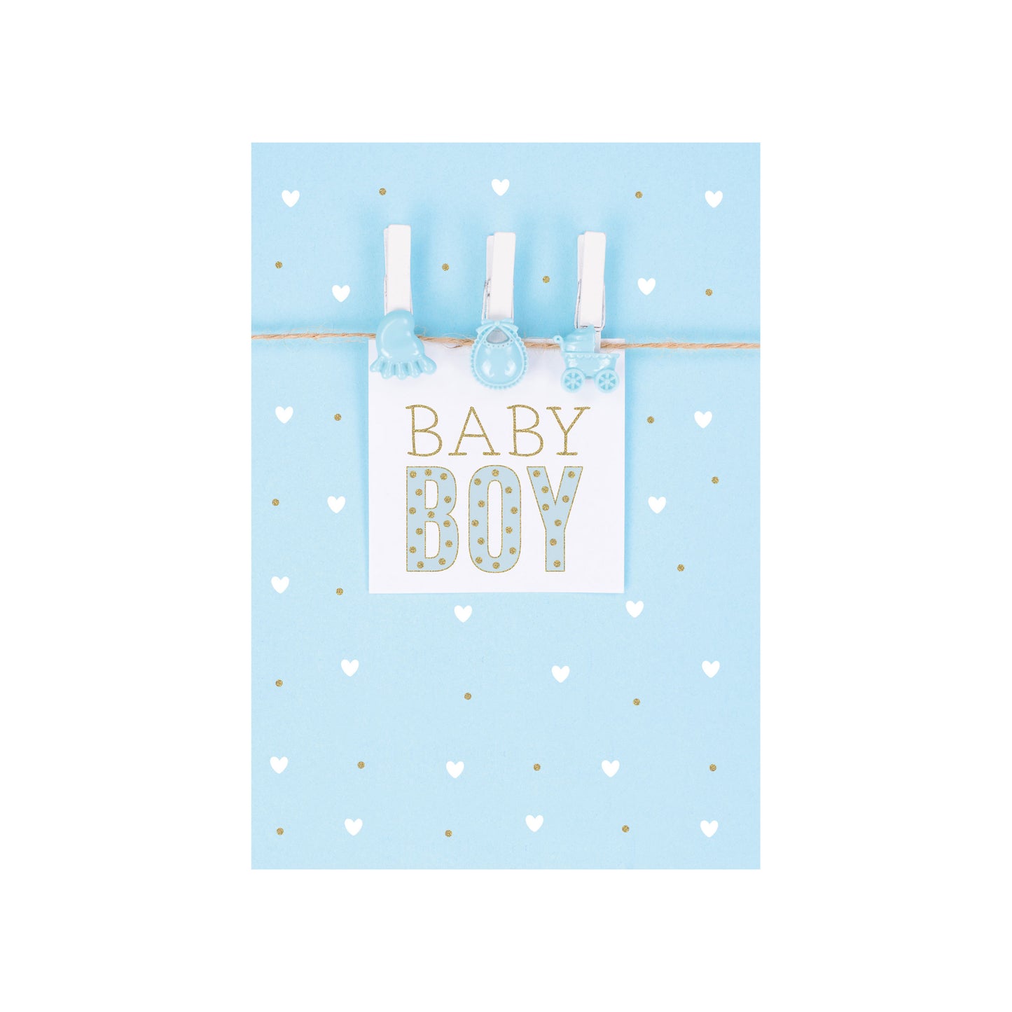 LOC63 - Biglietto Nascita Azzurro Baby Boy con Foil Oro
