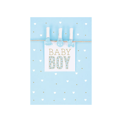LOC63 - Biglietto Nascita Azzurro Baby Boy con Foil Oro