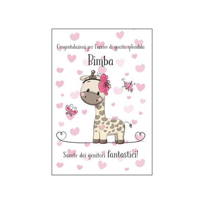 LOC60 - Biglietto Nascita Bimba Rosa con Foil Argento