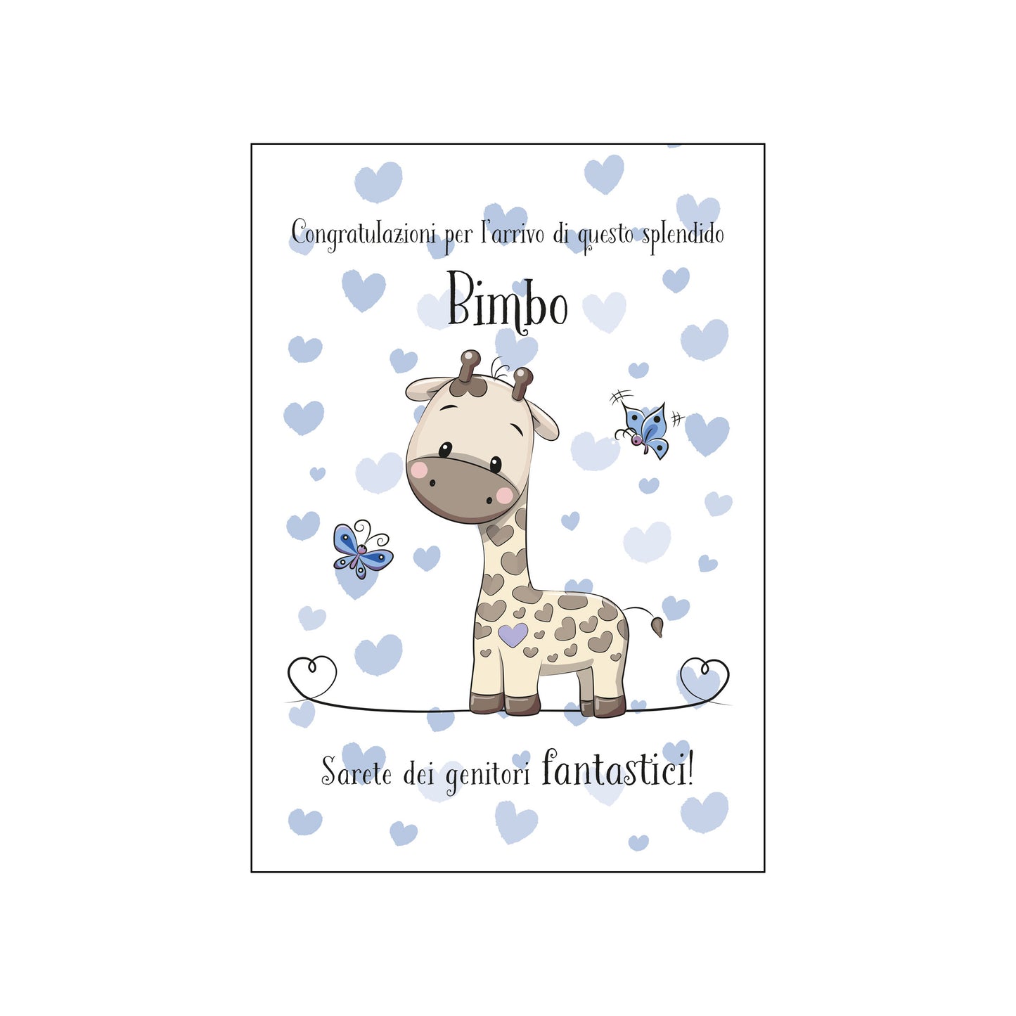 LOC59 - Biglietto Nascita Bimbo Azzurro con Foil Argento