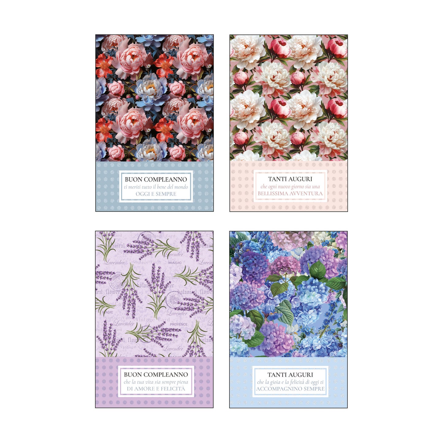 AGVE13 - Biglietti Compleanno Flower con Glitter Iridescente (12PZ)