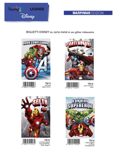 ATB04 - BUON COMPLEANNO AVENGERS METAL CON GLITTER (12PZ)