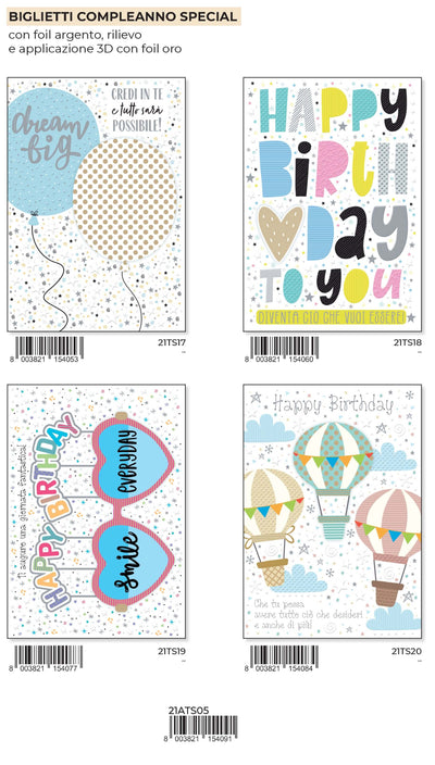 21ATS05 - BUON COMPLEANNO RILIEVO CON APPLICAZIONE (12PZ)