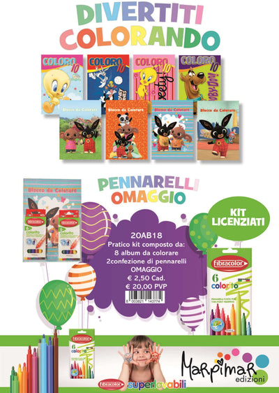KIT 8 LIBRI DA COLORARE + 2 CF. PENNARELLI OMAGGIO - 20AB18