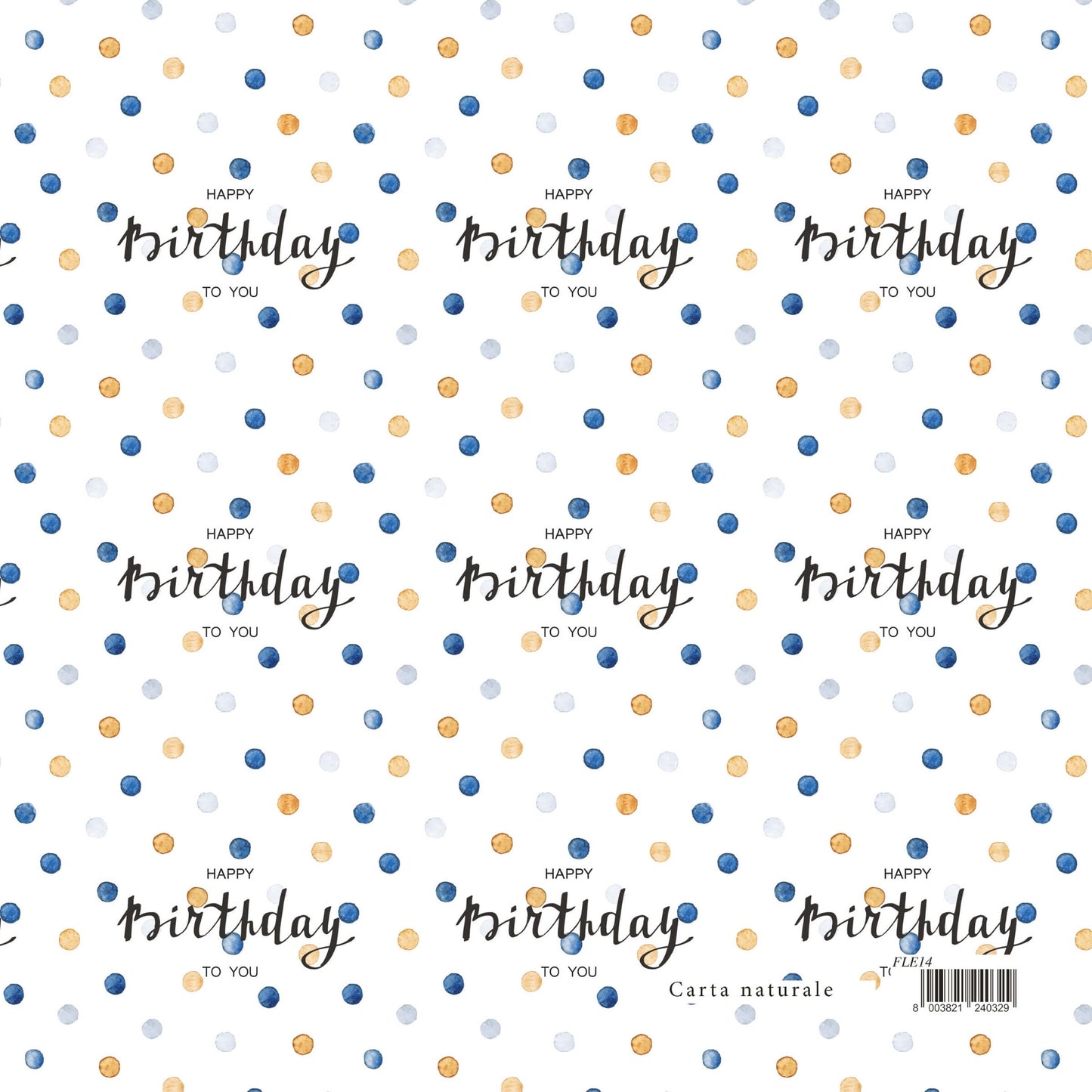 Carta regalo Happy Birthday Pois 70x100 cm 90 gr pois blu oro grigio scritta birthday FLE14