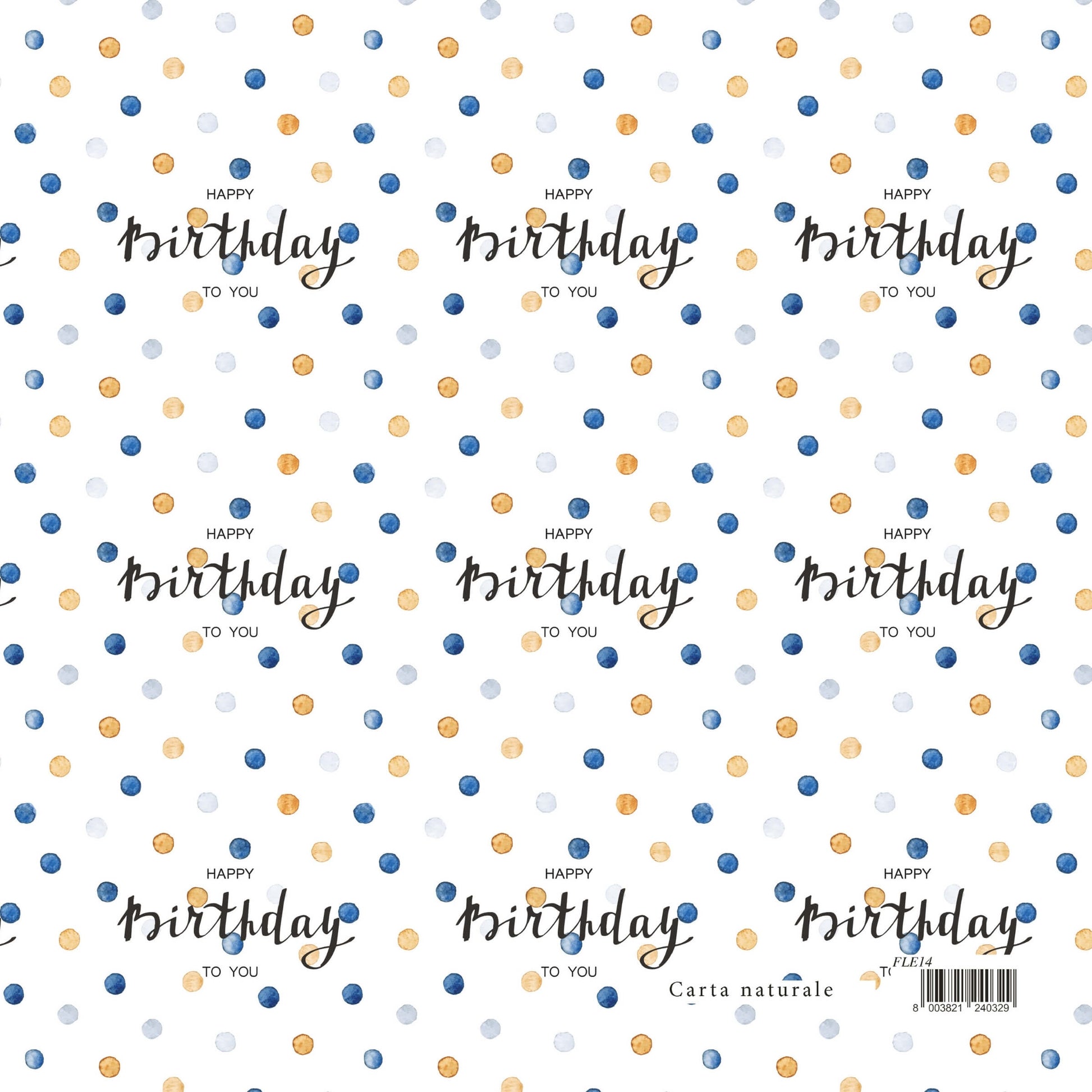 Carta regalo Happy Birthday Pois 70x100 cm 90 gr pois blu oro grigio scritta birthday FLE14