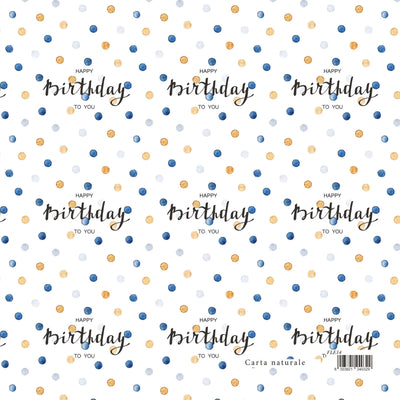 Carta regalo Happy Birthday Pois 70x100 cm 90 gr pois blu oro grigio scritta birthday FLE14