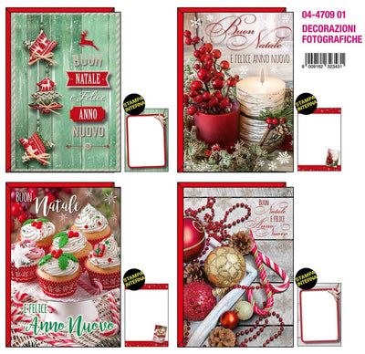 04-4709-01  BIGLIETTI BUON NATALE DECORAZIONI FOTO (12PZ)