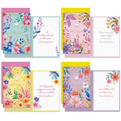 Kartos Biglietti di Compleanno Fiori Colorati con Ruota fino a 99 Anni, Oro e Rilievo (12PZ) 07572002