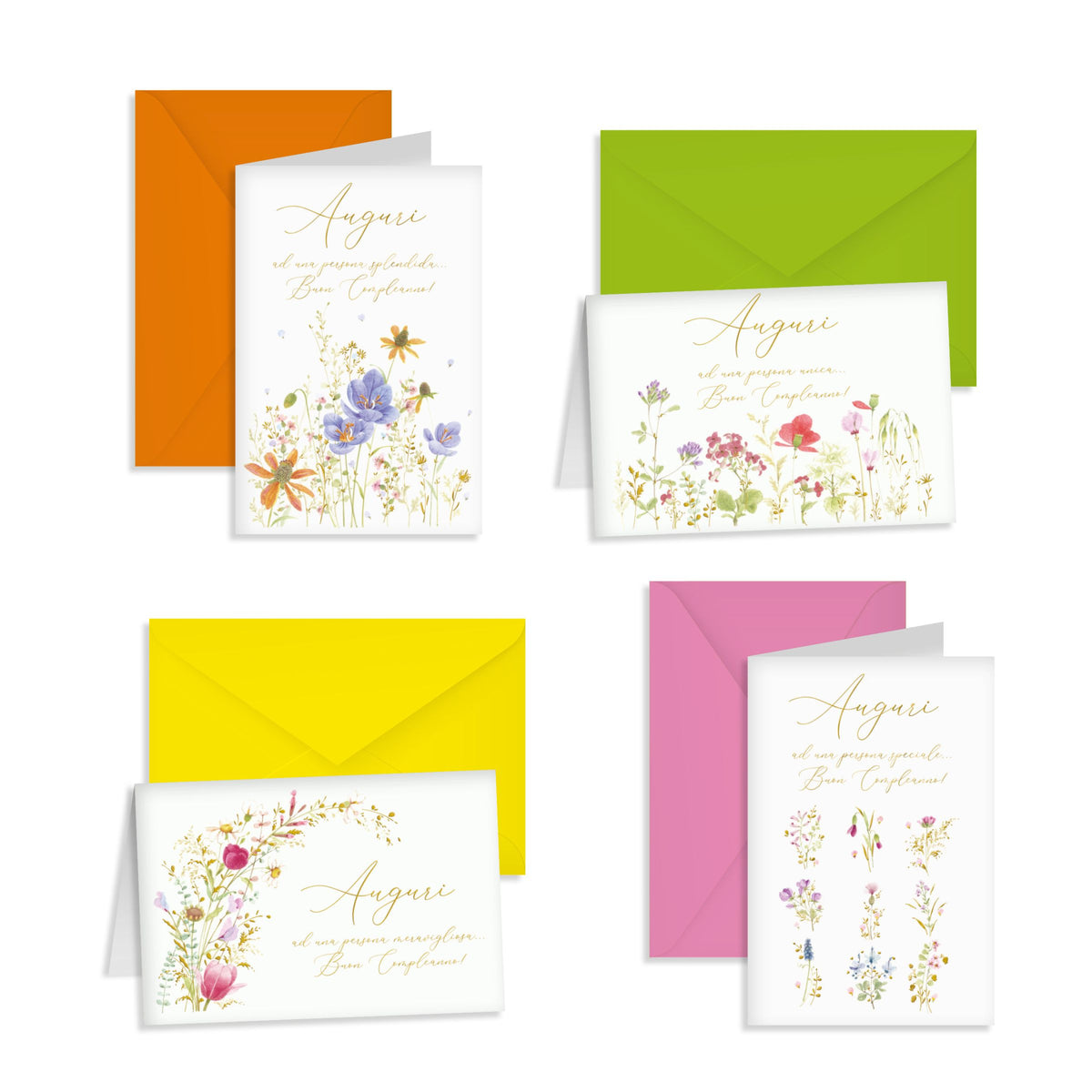 Kartos Biglietti di Compleanno Floreali con Oro a Caldo, Glitter e Buste Colorate (12PZ) 07567302