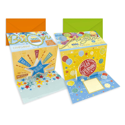 Kartos Biglietti di Compleanno Pop-Up Torta e Palloncini con Oro a Caldo e Buste Colorate (12PZ) 07570102