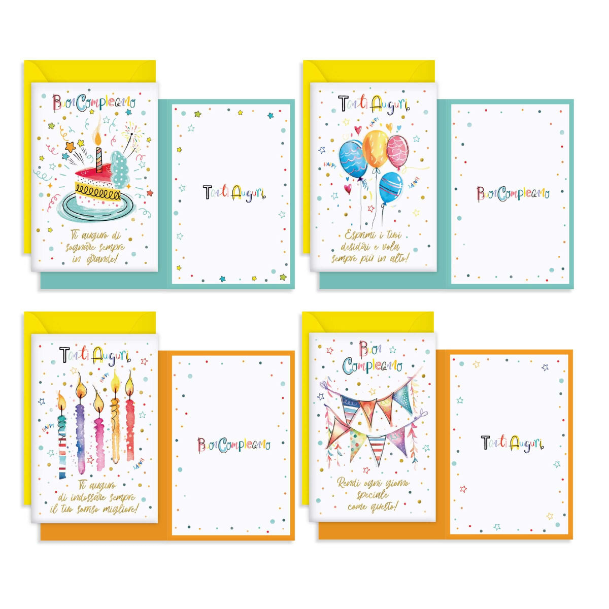 Kartos Biglietti di Compleanno Festa con Frasi, Oro a Caldo, Glitter e Buste Colorate (12PZ) 07570802
