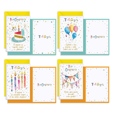 Kartos Biglietti di Compleanno Festa con Frasi, Oro a Caldo, Glitter e Buste Colorate (12PZ) 07570802