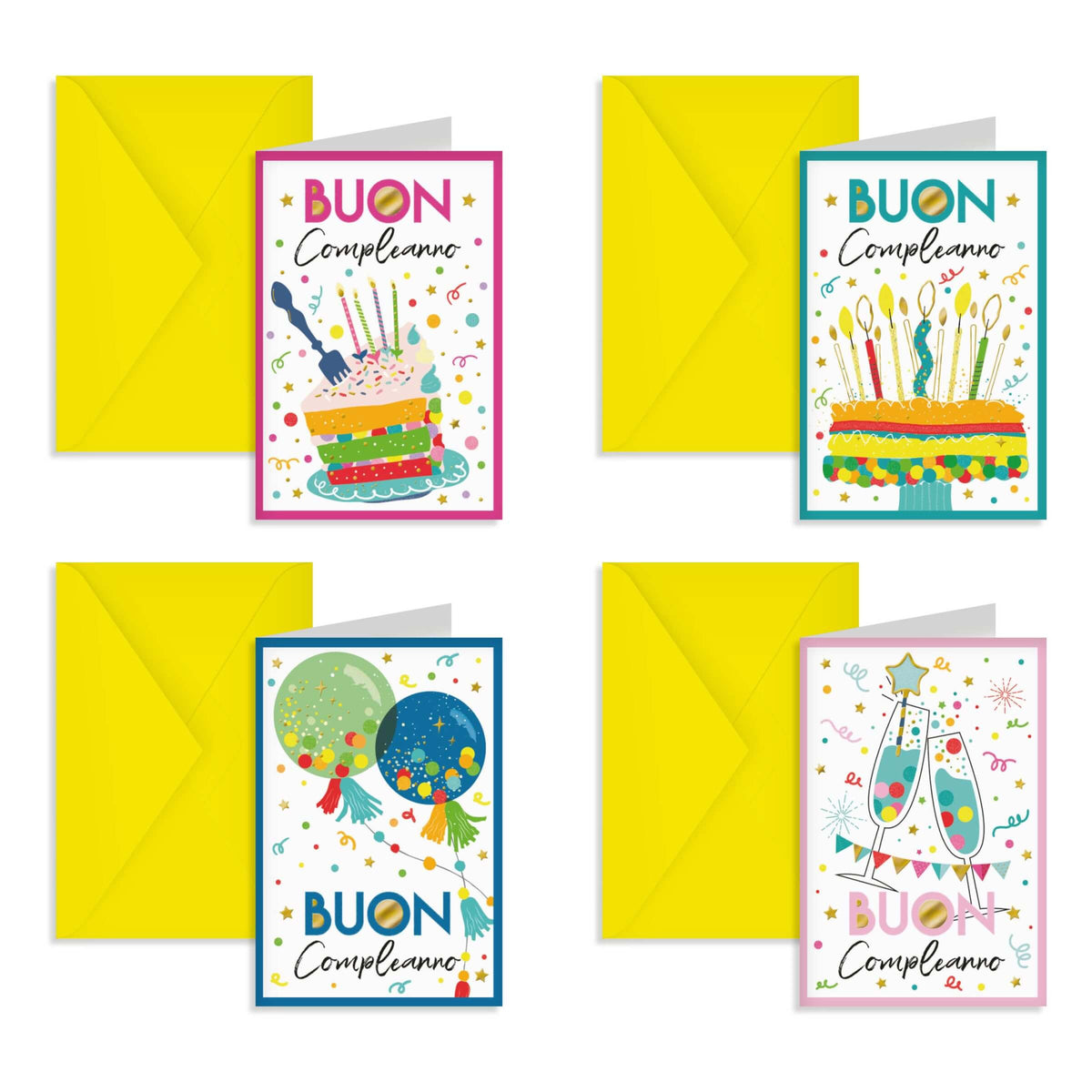 Kartos Biglietti di Compleanno Festosi e Colorati con Oro a Caldo, Glitter e Buste (12PZ) 07571402
