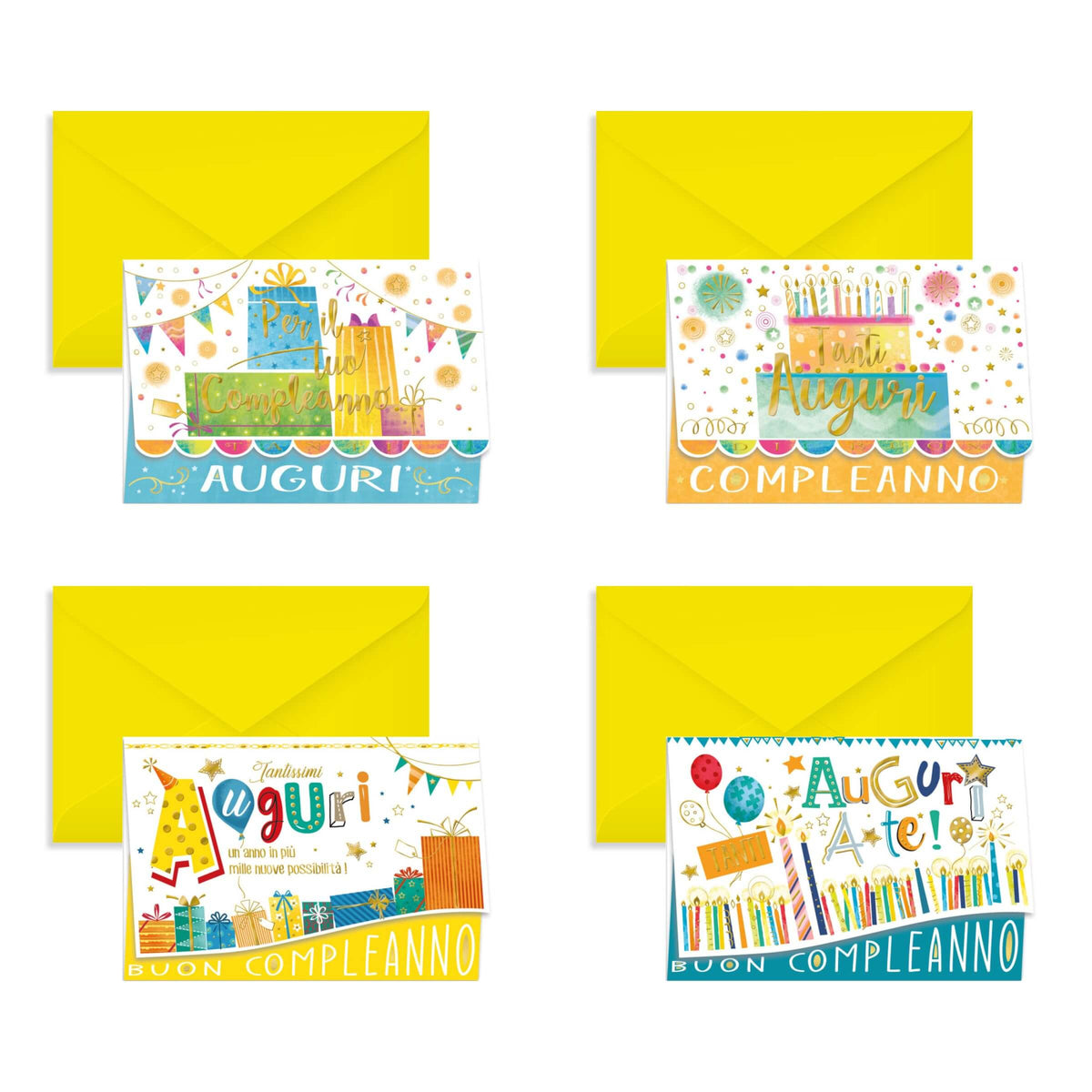 Kartos Biglietti Portasoldi di Compleanno con Regali e Candeline, Oro a Caldo (12PZ) 07573002