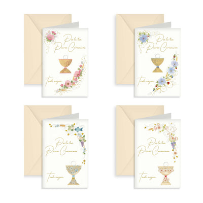 Kartos Biglietti di Prima Comunione con Calici Eleganti, Oro a Caldo, Rilievo e Buste Avorio (12PZ) 17359501