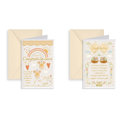 Kartos Biglietti di Auguri per Nascita Gemelli con Tutine e Orsetti, Oro a Caldo, Glitter (12PZ) 17849801