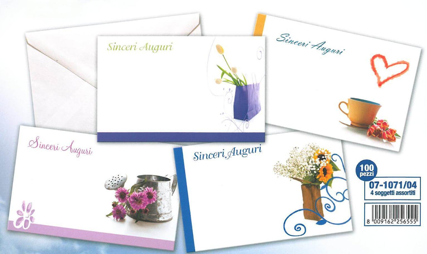 07-1071-04  BIGLIETTI 9x14 FIORI SINCERI AUGURI + BUSTA (100PZ)