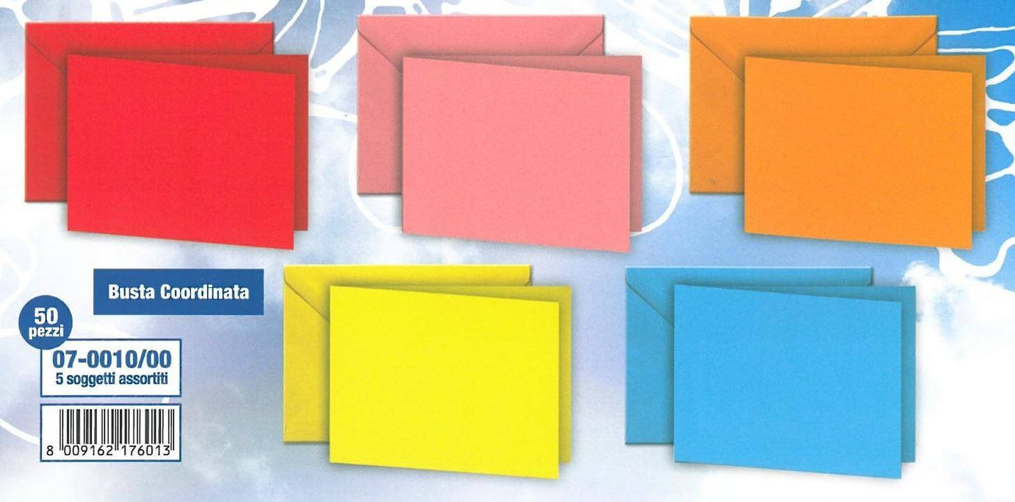 07-0010  BIGLIETTI COLORATI 5,5x7,5cm + BUSTA (50PZ)