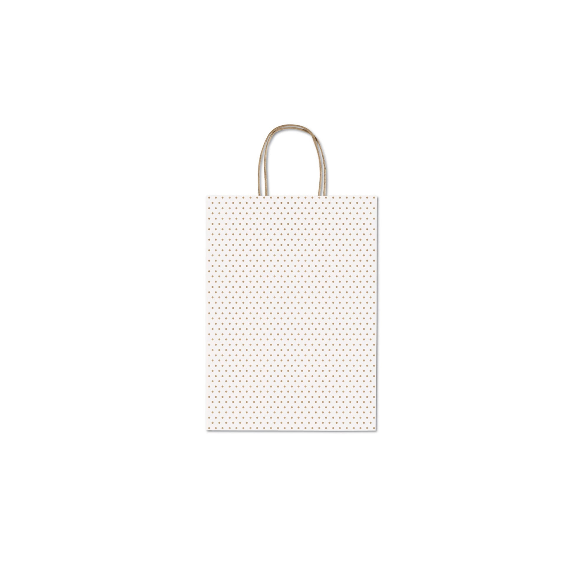 Dettaglio stampa pois shopper kraft avana con manico in carta ritorta