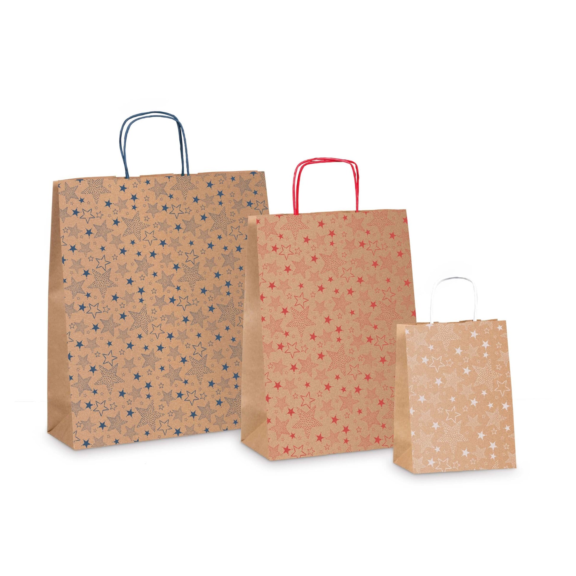 Shopper carta kraft avana stelline 26x12x36cm con manici carta 25 pezzi
