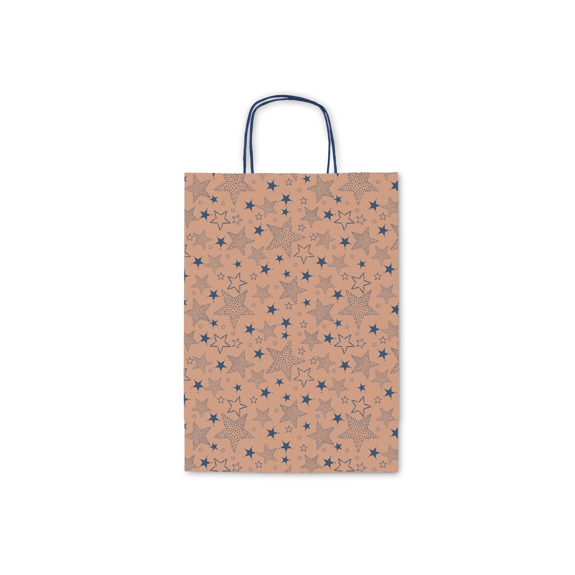 Dettaglio stelline blu rosso bianco shopper kraft avana grande