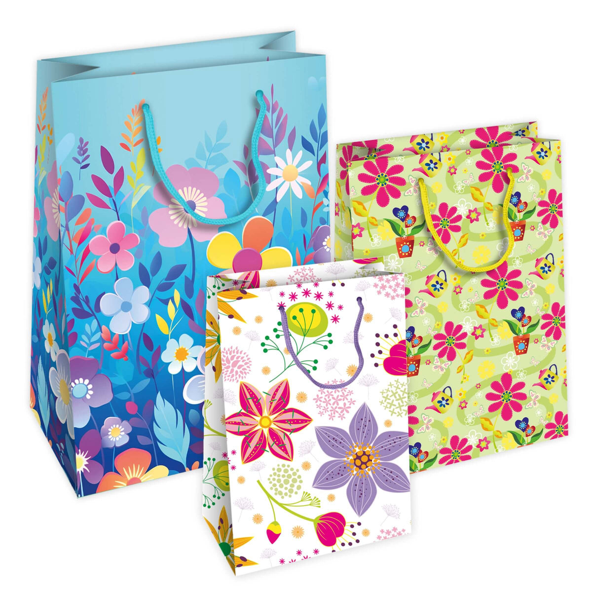 Shopper Regalo Fantasia Floreale con Maniglia in Corda 18x11x23 cm (10PZ) 78704