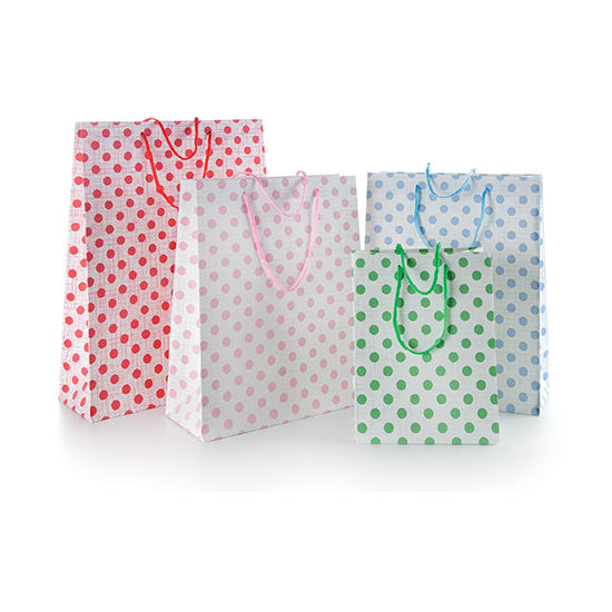 Shopper regalo pois in carta 210g 18x23x10cm con manici cordura colorata 4 colori