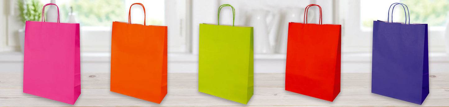 Shopper Jolly kraft monolucido colorata 14x8,5x21cm maniglia ritorta 25pz